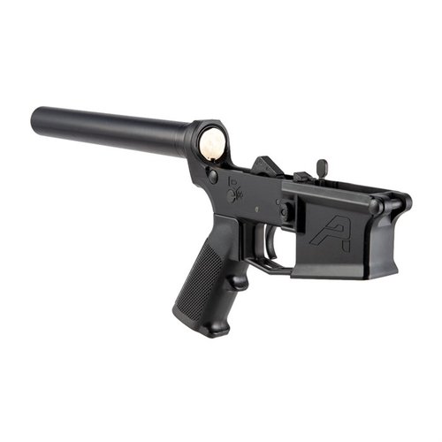 The M4E1 Complete Lower Receiver with A2 Grip is ideal for custom AR-15 builds, featuring anodized black finish, mil-spec parts, and no stock for versatility.