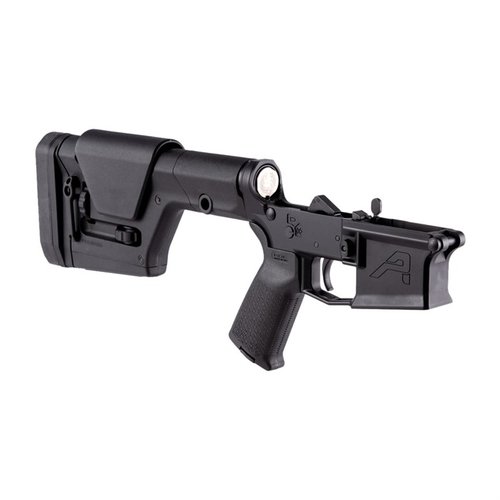 The Aero Precision M4E1 Complete Lower offers a robust base for your AR-15 build, featuring an MOE Grip, PRS Gen3 Stock, and enhanced forging for superior durability.
