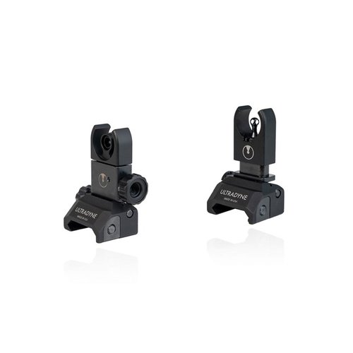 Experience precision with the Ultradyne C4 Folding Front and Rear Sight Combo; features a flip-up design, ballistic calibration, and adjustable windage/elevation.