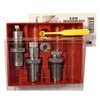 The LEE Precision 22 Hornet Pacesetter 3-Die Set includes essential dies for sizing, seating, and crimping, plus a universal shell holder and powder dipper, perfect for 7/8"-14 presses.