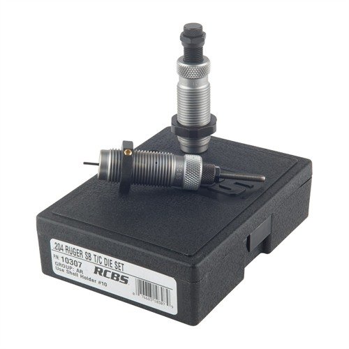 The RCBS AR Series Die Set includes a Small Base sizing die and Taper Crimp seating die, ensuring reliable rechambering and reducing case neck bulges.