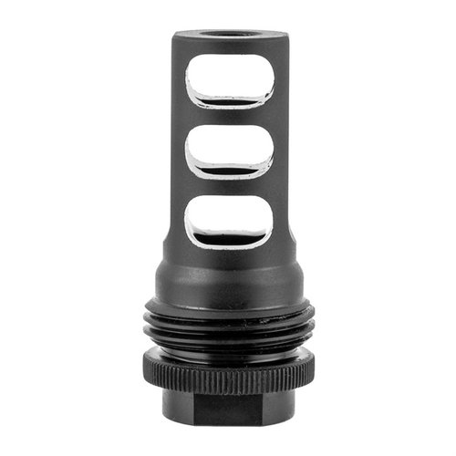 The SILENCERCO ASR 7.62 Muzzle Brake features a 3-port design for reduced recoil and muzzle climb, with easy one-hand attachment for quick setup.