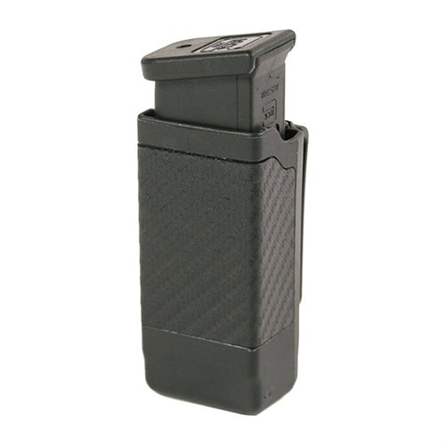 The BLACKHAWK Double Stack Single Mag Pouch offers lightweight, high-strength polymer construction for secure retention and quick magazine changes, perfect for 9mm/.40 Cal.