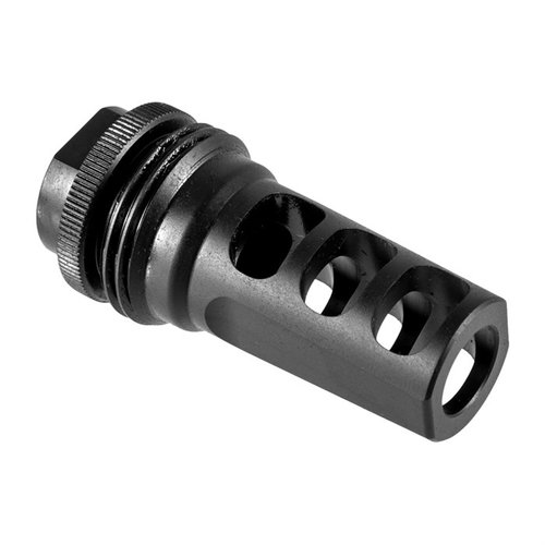 The SilencerCo Hybrid ASR muzzle brake offers easy suppressor mounting, reduces recoil and muzzle climb, and fits various calibers with durable stainless steel construction.