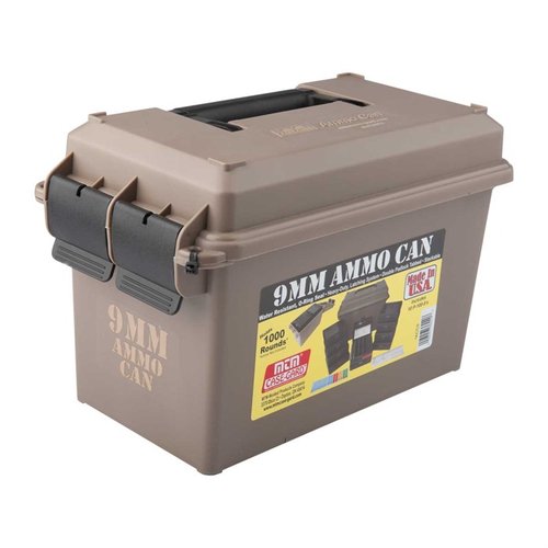 Store and protect your bulk ammo securely in the MTM Ammo Can, featuring a water-resistant O-ring seal, heavy-duty latching system, and ridged foam padding.