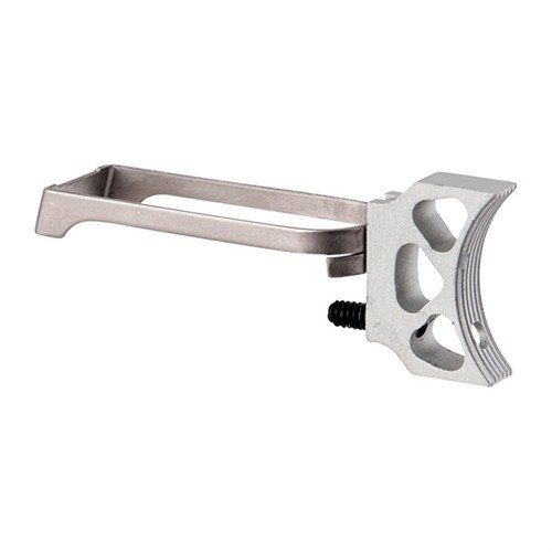 Upgrade your 1911 with the Fusion Firearms K-HOLE Silver Trigger, featuring adjustable length, lightweight aluminum design, and a serrated pad for precision.
