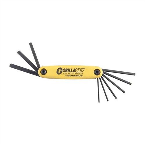 The BONDHUS GORILLA GRIP® Fold-Up Wrench Set features 9 compact hex wrenches (5/64" to 1/4") that easily fit in your range bag or toolbox for quick access.