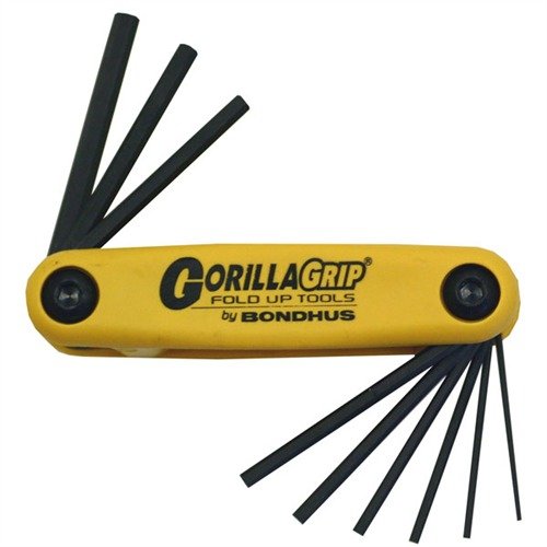 The BONDHUS GORILLA GRIP® Fold-Up Wrench Set offers 9 sizes from .050" to 3/16", compact for easy storage in your range bag or toolbox, perfect for gunsmithing.