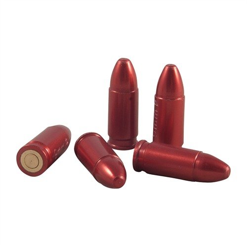 Enhance your dry fire practice with Carlson's 9mm Luger Snap Caps, featuring an aluminum body and spring-loaded brass 'primer' to protect your firearm.