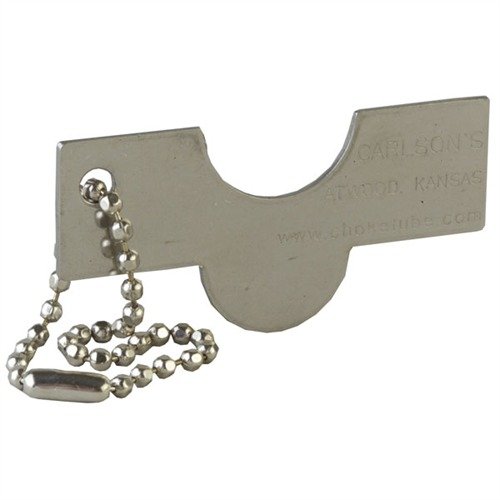 The Carlsons Universal Choke Tube Wrench is a lightweight, easy-to-use tool made of durable stainless steel, measuring 2½" long with a convenient 6" chain.