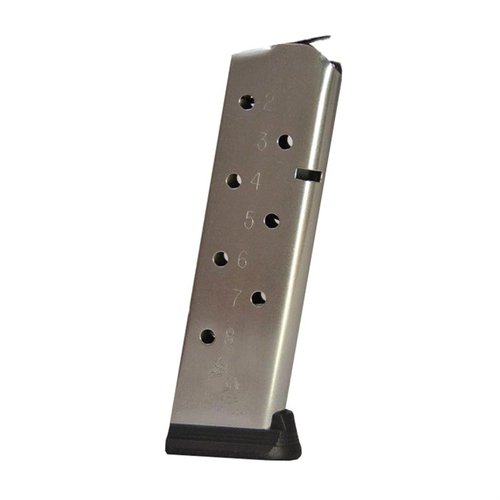 Upgrade your Colt 1911 with this premium full size Government/Commander 8rd magazine, ensuring reliable performance and durability for your shooting needs.