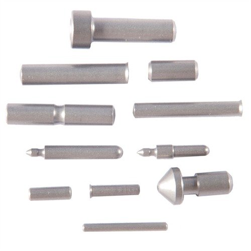 Refurbish or build your 1911 with this complete set of heat-treated pins and plungers, ensuring durability and resistance to wear in carbon or stainless steel.