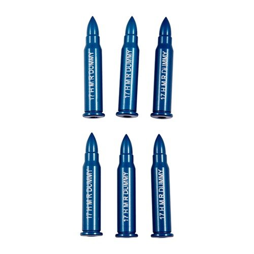 Ensure safe function testing with A-ZOOM Rimfire Dummy Rounds, .17 HMR. These inert, factory-spec dummies come in a pack of 6 for reliable action proving.