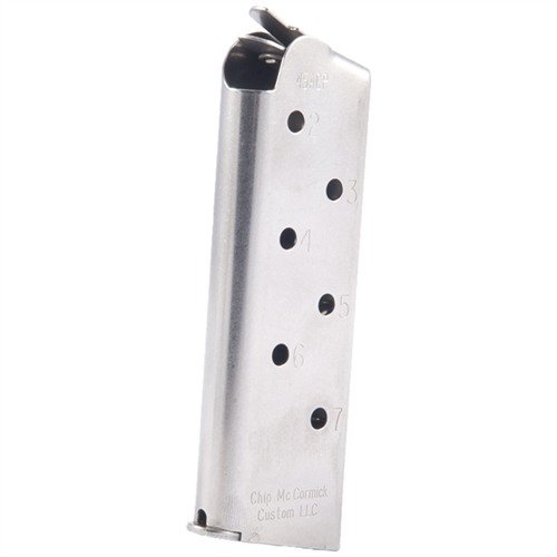 Enhance your shooting experience with Chip McCormick's 1911 Officer 7rd .45 ACP magazines, featuring reliable feeding, extra capacity, and precision engineering.