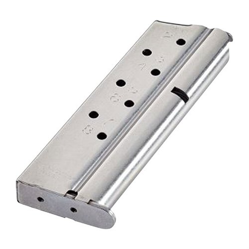 The CHIP MCCORMICK CUSTOM 1911 Compact Match Grade Magazine offers 8-round capacity, enhanced feed lips, and precision tolerances for reliable performance and easy concealment.