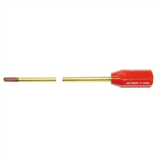 The DEWEY 34-SBB rod is a heavy-duty, one-piece brass cleaning rod with a solid handle, perfect for barrels up to 34" long and compatible with standard attachments.