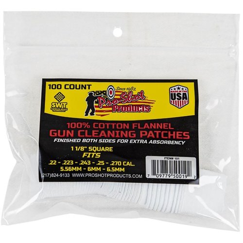 .22-.270 CAL. 100CT. PATCHES from PRO SHOT PRODUCTS, INC offer superior cleaning performance, ensuring your firearm remains in top condition for accuracy and reliability.