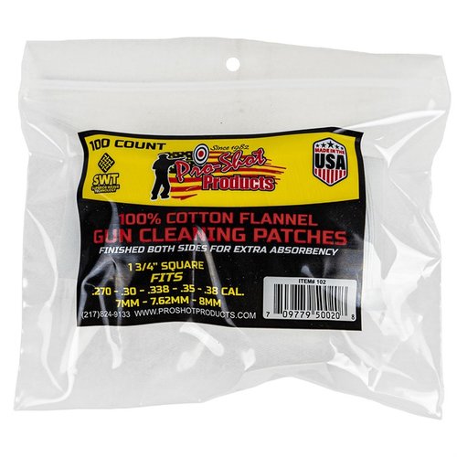 .270-.38 CAL. 100CT. PATCHES from PRO SHOT PRODUCTS, INC offer superior cleaning performance, ensuring your firearms maintain optimal accuracy and reliability.