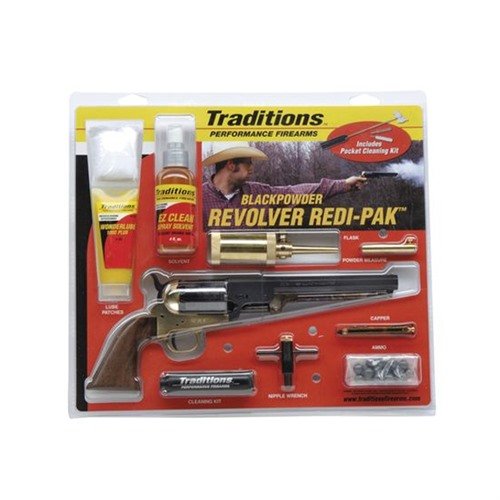 Experience the classic design of the Traditions 1851 Navy Redi-Pack, featuring a .44 Cal 7.5" blued octagonal barrel for precision shooting and historical authenticity.