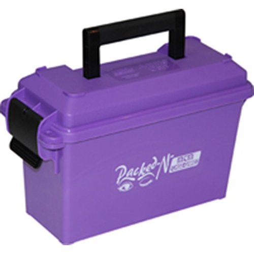The MTM Ammo Can 30 Caliber-Tall Purple offers durable storage for ammunition, featuring a secure lid and stackable design for efficient organization.