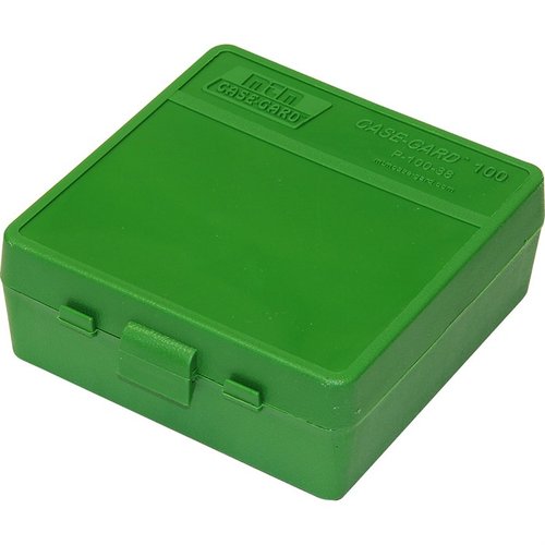 The MTM Ammo Box 100 Round Flip-Top 38 - 357 offers durable, secure storage for your ammunition, featuring a convenient flip-top design for easy access.