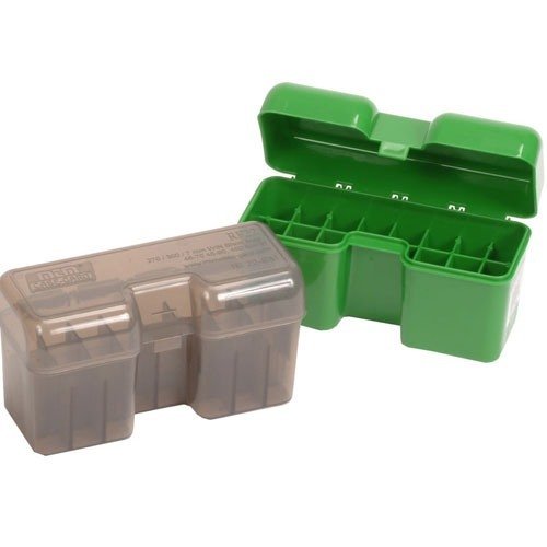 The MTM Ammo Box holds 22 rounds securely with a flip-top design, perfect for 338 WSM, 45-70, and 450 Marlin, ensuring easy access and protection.