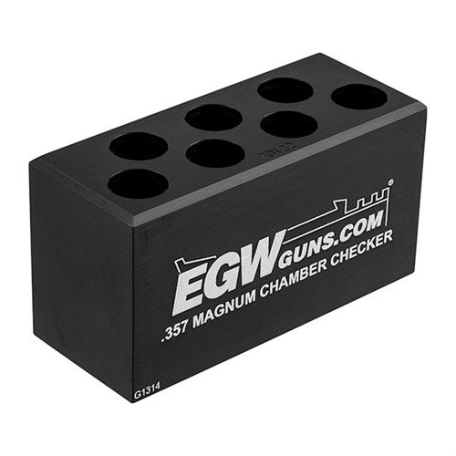 Ensure your .357 Magnum ammo is within spec with EGW's 7-Hole Chamber Checkers, made from 6061 T6 aluminum for reliable performance and accuracy.