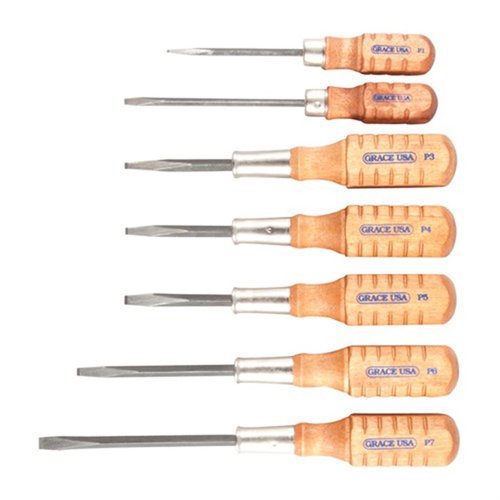 The Grace USA Pistolsmith Screwdriver Set features precision-ground tips and a durable hardwood handle, perfect for Colt, S&W, and Ruger® handgun screws.