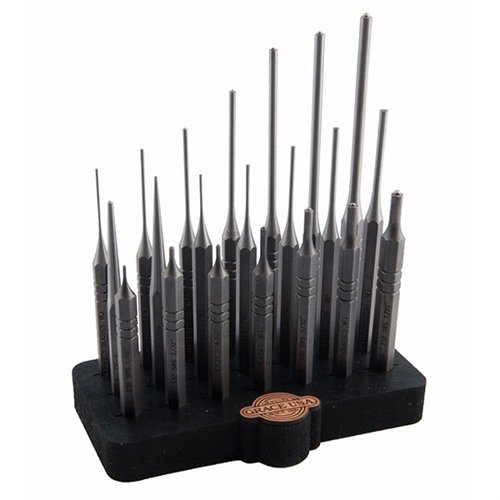 The Grace USA 21 Piece Steel Punch Set features high carbon molybdenum tool steel punches for durability, complemented by a neoprene bench block for stability and vibration dampening.