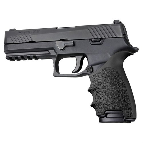 Enhance your SIG P320 with Hogue's HandALL grip sleeve for superior comfort, control, and recoil absorption, featuring a secure fit and easy installation.
