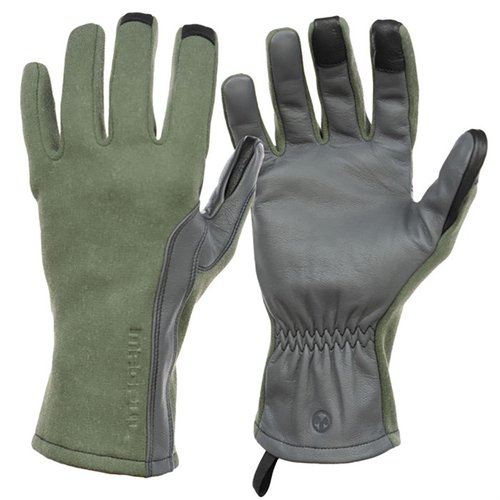 The MAGPUL Flight Glove 2.0 offers flash-resistant Nomex and Kevlar protection, a goatskin leather palm for tactile feel, and ambidextrous touchscreen capability.