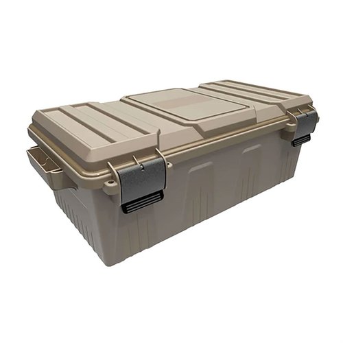 The MTM Case-Gard Ammo Crate offers rugged, stackable storage with water-resistant O-ring seals, removable dividers, and a 75 lb capacity for versatile ammo transport.