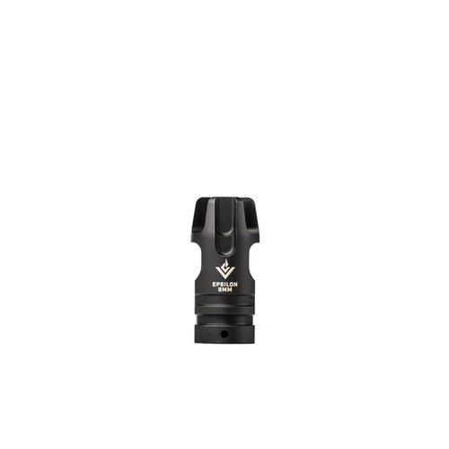 Experience unmatched recoil control with the VG6 EPSILON 9mm muzzle brake, featuring low-energy recoil, flash hiding prongs, and a stunning design.