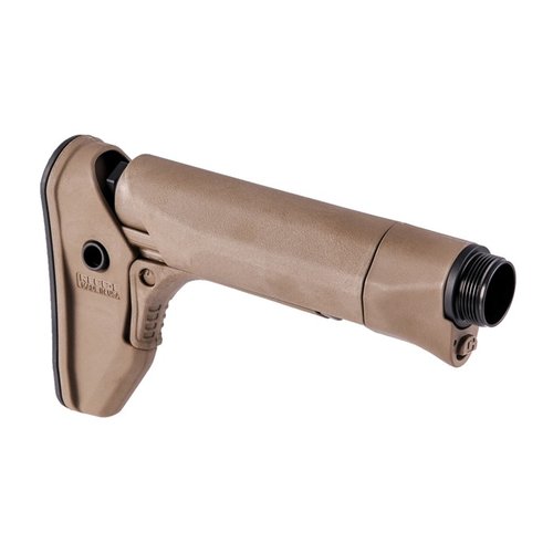 The RECC·E Carbine Stock offers a lightweight design, constant cheek weld, ambidextrous QD sling points, and modular compatibility for AR15/M16 rifles.