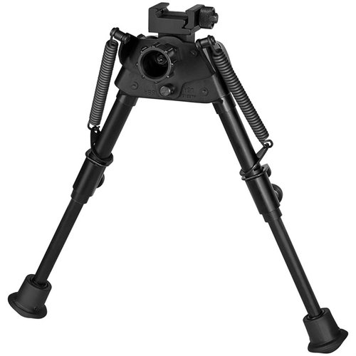 The HARRIS S-BRP Bipod extends 6" to 9", attaches directly to Picatinny Rails, and features smooth legs, swivel capability, and weighs just 12.5 oz.