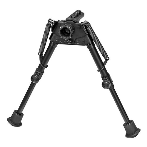 The Harris S-BR2-MLOK Bipod extends 6-9", features self-leveling legs, is ultralight at 11.3 oz, and attaches directly to M-Lok handguards.