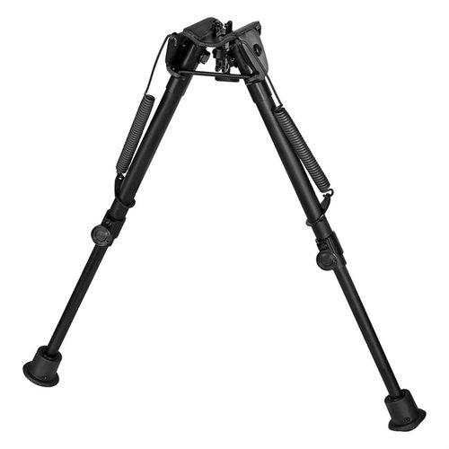 The HARRIS 1A2-L2 Bipod extends 9" to 13", features quick deploy self-leveling legs, is ultralight at 12 oz, and is ideal for prone or benchrest shooting.