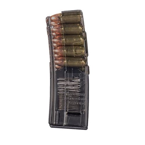 Lightweight and durable 10-rd 9MM magazine for H&K MP5, offering reliable feeding, impact resistance, and a translucent body for ammo visibility.