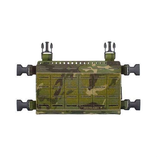 The Micro Fight Chassis MkV offers a lightweight, modular design with MOLLE compatibility, allowing for versatile use as a magazine placard or chest rig hub.