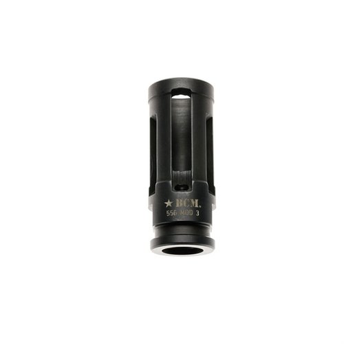 The BCMGUNFIGHTER™ Compensator Mod 3-5.56 reduces muzzle rise, flash, and noise while offering corrosion resistance and easy installation for tactical applications.