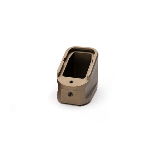 Enhance your GLOCK™ G17 with the Strike Industries Aluminum Extended Magazine Plate, adding 5 rounds, featuring a low drag design and robust aluminum construction.