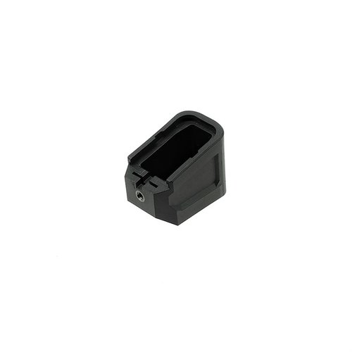 Enhance your GLOCK™ G19 with the Strike Industries Extended Magazine Plate, adding +5 rounds, featuring a low drag design and secure steel locking plate for reliable use.
