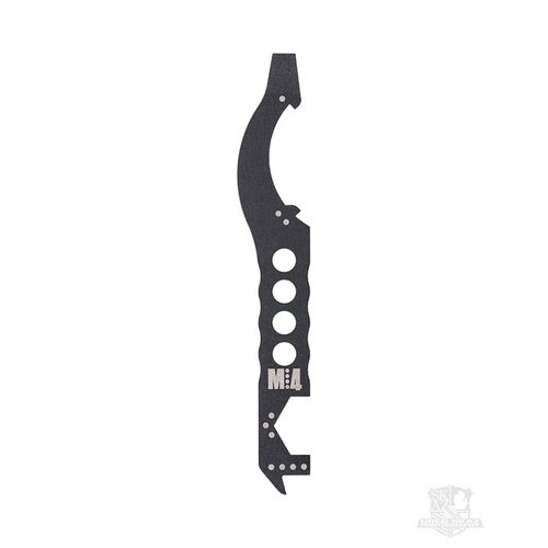 The MultiTasker M:4 Tool is a compact multi-tool for AR-15/M4, featuring a screwdriver, carbon scraper, sight adjustment tool, and Phillips driver, all discreetly stored.