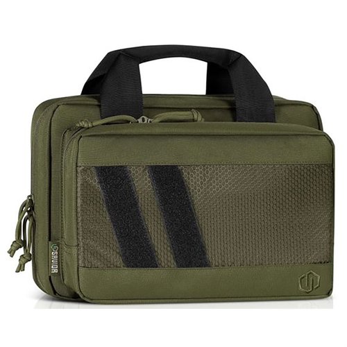 The SAVIOR Equipment Specialist Low Profile Soft Pistol Case features cushioned compartments, lockable zippers, and elastic mag slots, perfect for range day.