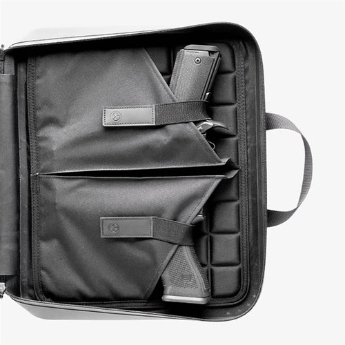 Securely transport up to two pistols and magazines in the rugged, water-resistant DAKA Double Pistol Case with EVA foam lining and multiple storage options.
