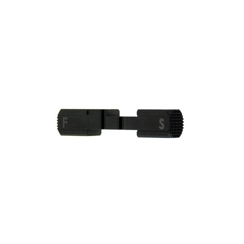 Upgrade your Steyr AUG® with the HERESY DESIGN SBF Safety Selector, featuring tapered edges for ergonomics, durable aluminum, and clear Fire/Safe indicators.