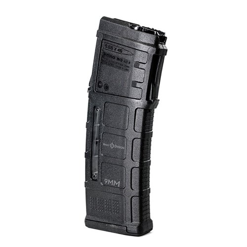 Discover the Heresy Design 30rd 9MM Luger magazine for Steyr AUG, featuring a durable polymer build, 30-round capacity, and compatibility with standard or NATO stocks.