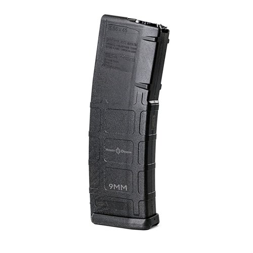 Upgrade your Steyr AUG® with Heresy Design's 30rd 9mm Luger magazines, featuring durable polymer construction and compatibility with standard or NATO stocks.
