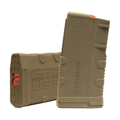 The Amend2® SR-25 7.62X51 magazine features a durable polymer build, anti-tilt follower, and a heavy-duty stainless steel spring, perfect for hunting or shooting.