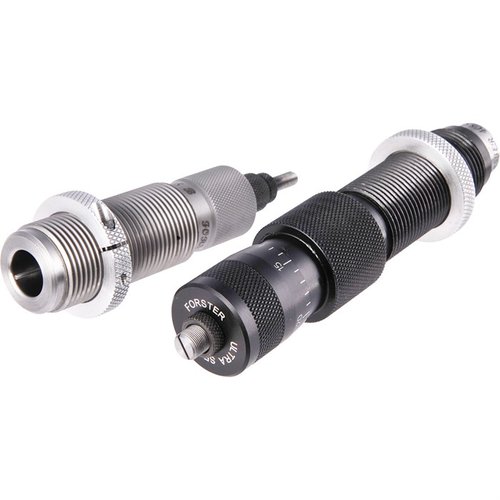 The Forster Ultra Micrometer Seater and Full Length Sizing Dies offer precise bullet seating adjustments, E-Z Out Expander for concentric necks, and compatibility with Forster Co-Ax XL Press.